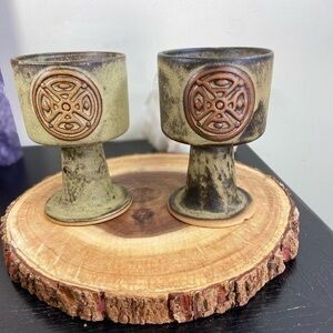 Vintage Studio Pottery Goblet by  Tremar Studio Cornwall with Celtic Knot Design